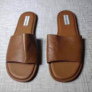 Steve Madden Sienna Slide sz 10 Women Leather Sandals Flat Slip on Shoes